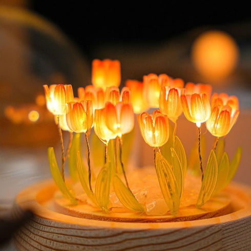 Hplvetoys Tulip Night Light LED Decoration Lamp,Glass Artificial Flower Bedroom Table Lamp (Pink)