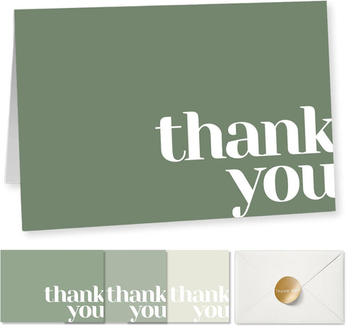 Paper Play Thank You Cards Bulk Pack of 40 Green, 5x3.5 Inches