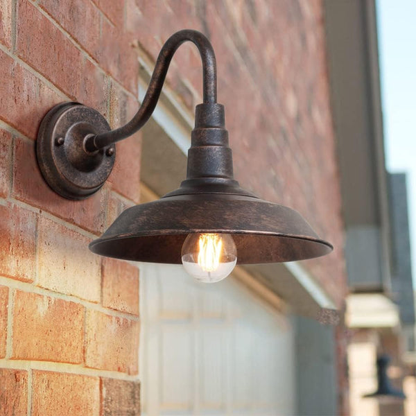 Outdoor Wall Light, 9.8" Iron Art Gooseneck Wall Lanterns, E26 Retro Barn
