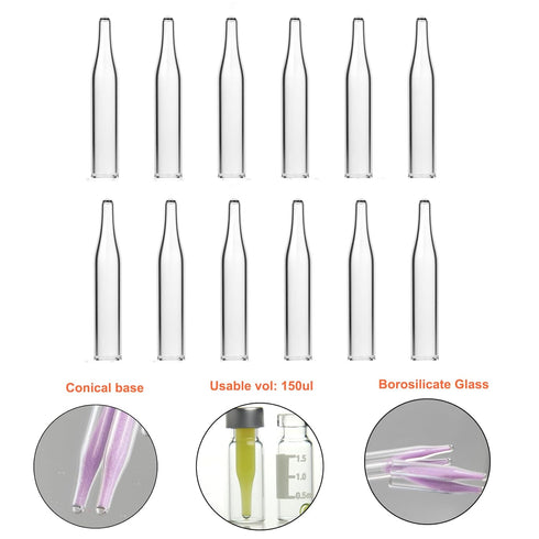 Vial Insert, 5x31 mm Clear Glass Insert Conical Base, Volume 200 ul, Pack of 100