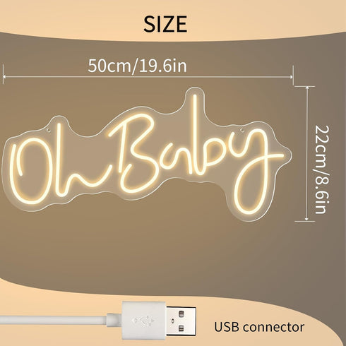 19.6x8.6 Inch Oh Baby LED Neon Sign for Baby Shower Backrop Decor, USB Powered Neon Light Sign for Gender Reveal