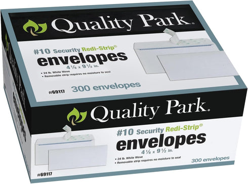 Quality Park Security Envelopes Self Seal #10 - Windowless Mailing Envelopes - 300 Pack, 4 1/8 x 9.5''