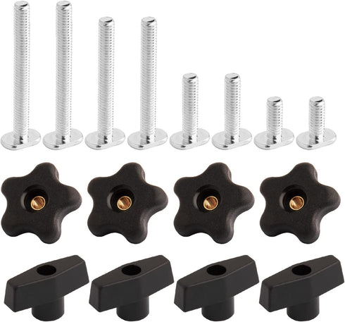 POWERTEC 71121V T Track Knob Kit with Threaded Knobs and 5/16 -18 T Track Bolts, 16 Piece Set for Woodworking Jigs