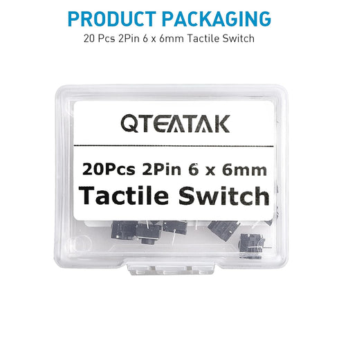 QTEATAK 20 Pcs 6mm 2 Pin Momentary Tactile Push Button Switch, Breadboard Friendly for Panel PCB