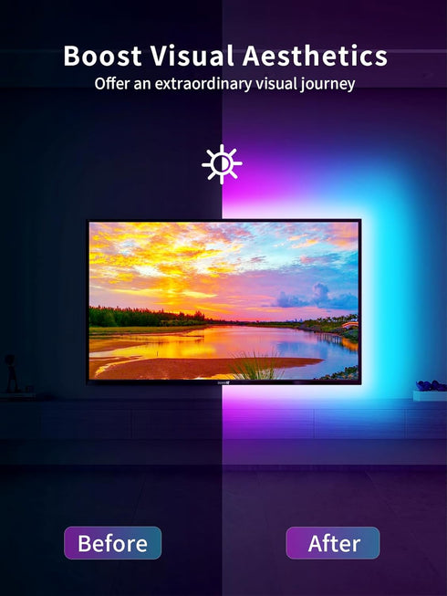 16.4ft RGB LED Lights for TV, Music Sync Bluetooth APP & Remote Control, USB Powered Backlights for 50-75in Gaming