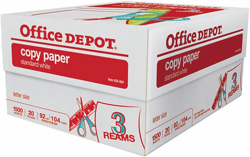 Office Depot 3-Ream Case Multipurpose Copy Fax Laser Inkjet Printer Paper, 8 1/2 x