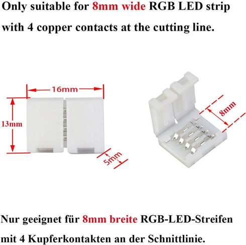 10pcs 4 8mm 2835 3528 Pin LED Connector RGB LED Strip Connector for Wide SMD LED Strip Light Solderless RGB LED Tape