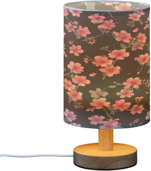 Black and Pink Floral Small Bedside Night Table Lamp Nightstand Lamp with