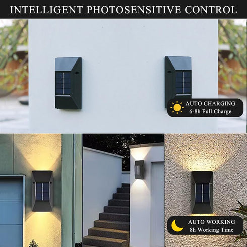 F-2pack) Solar Wall Lights Outdoor, Waterproof LED Fence Lights with Multiple Modes & Dual Color Temperature, Auto