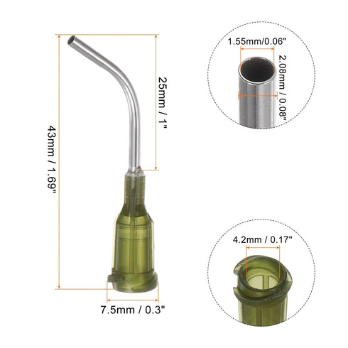 12pcs Blunt Tip Dispensing Needles, 14 Gauge 45 Degrees Bent Dispensing Tips 1" End Angled Dispenser Needle with Luer Elbow Blunt Needle for Oil or Glue Applicator, Olive