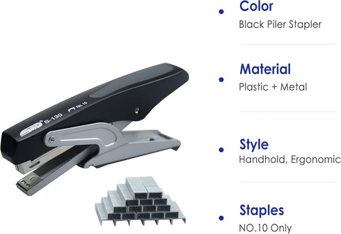 Handheld Plier Stapler, Desktop Stapler, Sturdy Metal Hand Stapler for Office, School and Home, Only Can Use with NO.10 Staples, Black, 2024 Gifts by Carimee