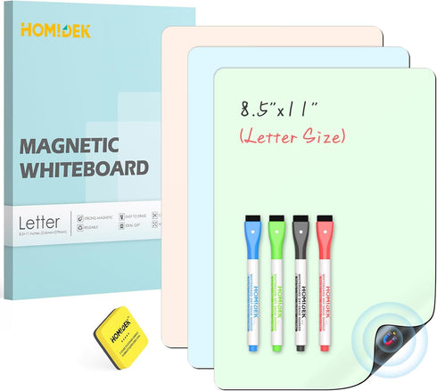 Magnetic Dry Erase Board, 3 Colors Fridge Magnet White Board Sheet with 4 Markers & 1 Eraser, 8.5 x 11 Reusable