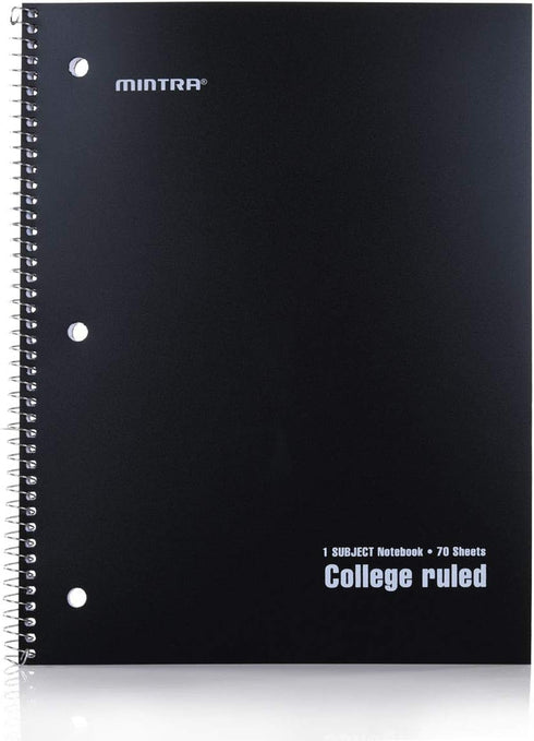 Mintra Office Spiral Notebooks - 6 Pack, Poly Cover, College Ruled, 70 Sheets for School, Office, Business, Professional