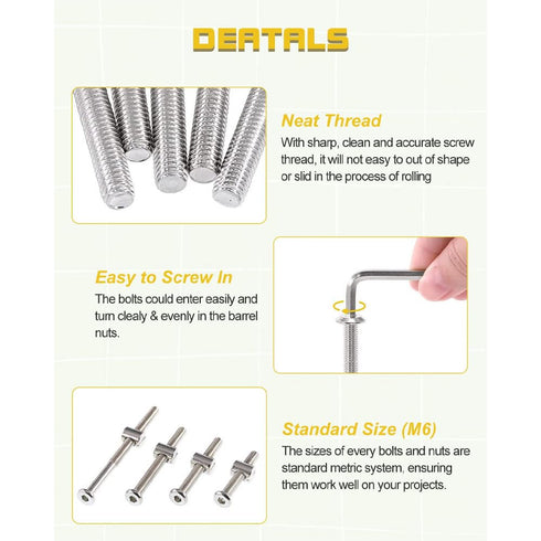 Lhazemu 56pcs M6x40mm/ 50mm/ 60mm/ 70mm/ 80mm Baby Bed Crib Screws Hardware Replacement Kit- Hex Drive Socket Cap