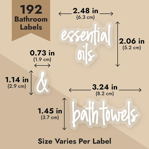 Talented Kitchen Bathroom Organization Labels, 192-Pack White Script Various Sizes, Clear Vinyl Water-Resistant
