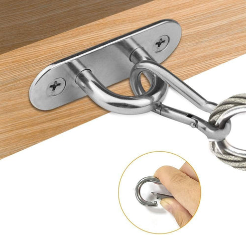 Stainless Steel Pad Eye Plate U Hooks + Snap Hook, Marine Hardware Staple Hook Loop with Screws, 4 Pack