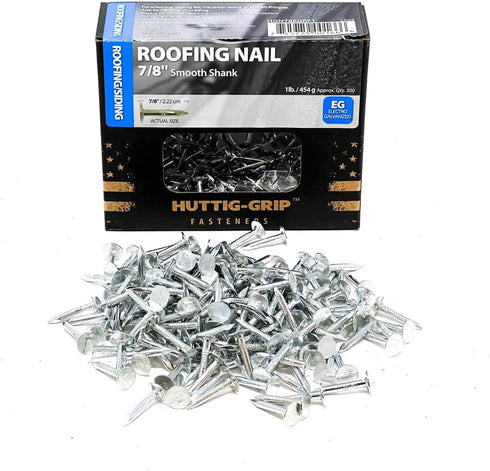 Huttig-Grip Roofing Nail 7/8 inches, Electro Galvanized Finish, 11 Gauge, 300 Nails in 1 lb Pack