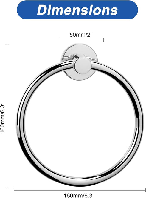 NearMoon Bath Towel Ring, Bathroom Hardware Accessories-Thicken Stainless Steel Hand Towel Holder for Bathroom, Modern Round Towel Hanger Wall Mounted (Chrome, 2 Pack) by NearMoon