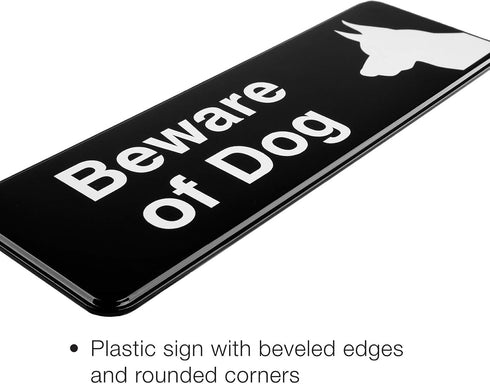 Excello Global Products Beware of Dog Sign, Easy to Mount Informative Plastic Sign with Symbols, Pack of 3