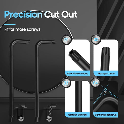 DISEN 9 Pieces Torx Star Allen Wrench Set, Long Arm Star Key Set T10-T50 in Chrome Vanadium Steel