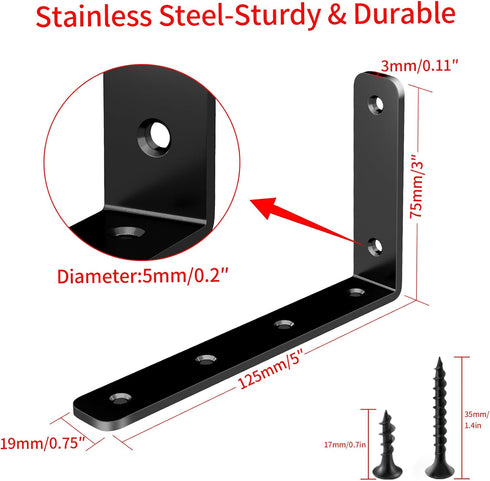 5" 3" 35lb/15KG Pack 4, YUMORE L Bracket, x Max Load: Heavy Duty Stainless Steel Solid Shelf Support Corner Brace Joint