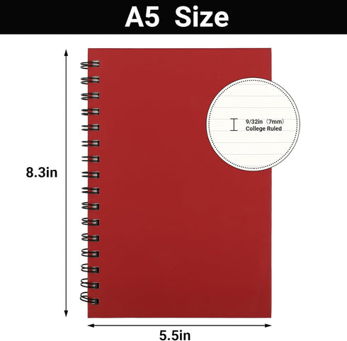 EUSOAR Spiral Journal Notebooks - 12 Pack A5 160 Pages, Tear-off College Ruled Paper, Thick Hardcover, Assorted Colors