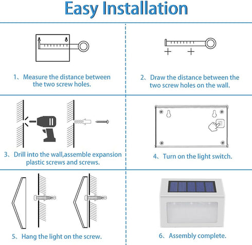 Pack 6 Solar Lights Outdoor Waterproof Deck Light, Solar Stair Lights Outside LED Step Lighting Stainless Steel
