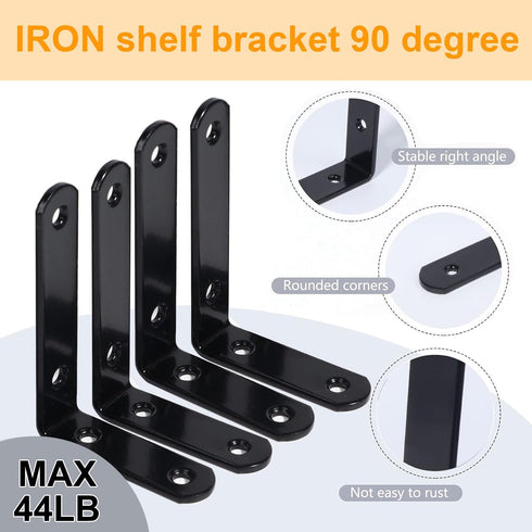 Jiyocy 4 4 Inch/100x64x3.5mm (4, 4 Inch) Pieces Black L Shelf Bracket, Steel Heavy Duty Corner Brace,Joint Angle