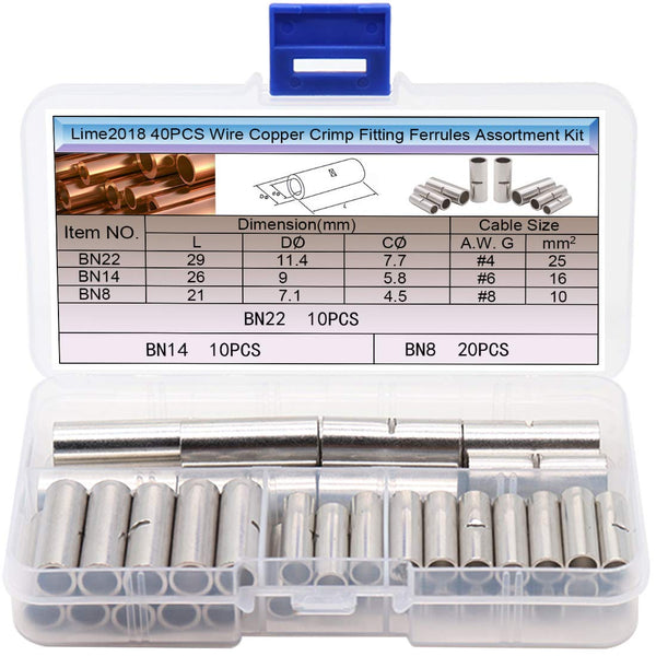 Butt Connectors - (3 Types Gauge Wire Connectors AWG 4/6/8) Tinned Red Copper Crimp Terminals Splice Kit