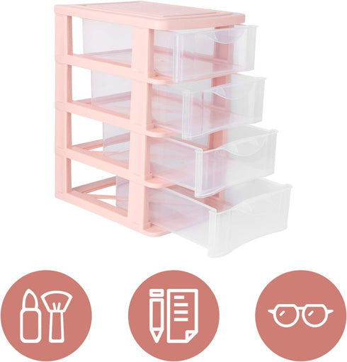 DOITOOL 4 Drawer Cube Storage Organizer, Plastic Makeup Organizer for Office Supplies, Desktop Storage Station, Pink