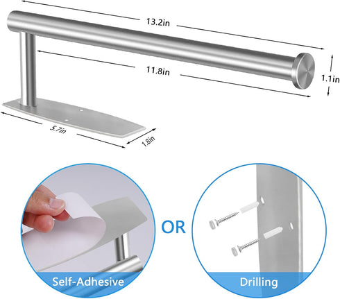 Self Adhesive or Drilling Paper Towel Holder, Stainless Steel Rack for Kitchen, Bathroom, Sink, Pantry, Fridge