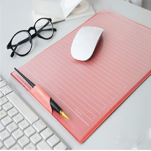 Multi-Purpose PU Leather Mouse Mat - Non-Skid Gaming Mouse Pad with Pen Loop and Transparent Sheet for Notes (Pink)