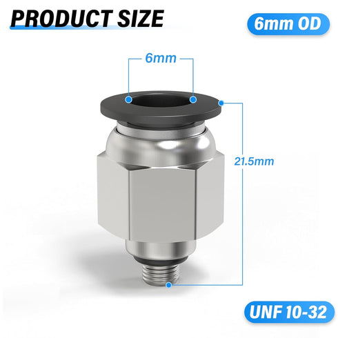 TAILONZ PNEUMATIC Male Straight 6MM Tube OD x 10-32 Inch UNF Thread Push to Connect Fittings (Pack of 10)