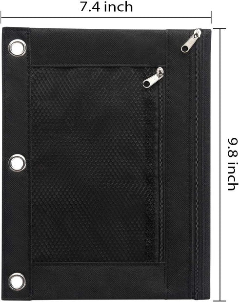 Sooez 2 Pack Pencil Pouch for 3 Ring Binder, Fabric Binder Bags with Zipper and Reinforced Grommets for School Supplies