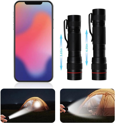 10 Pack Small Mini LED Flashlights, Single Mode Zoomable Flashlight AA Battery Powerful Flashlights with Pocket Clip