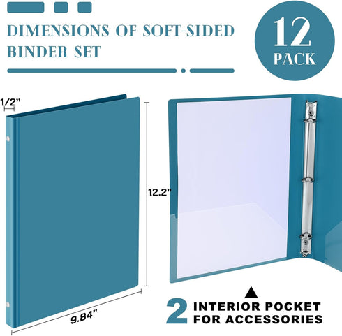 Fulmoon 12 Pcs Economy View 3 Ring Plastic Binder, 12.2 x 9.8 Inch, with Pockets for Meetings, Home, Office, School
