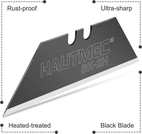 HAUTMEC 20-Pack Utility Knife Blades with a Safety Dispenser, Standard Replacement Blades for Heavy Duty Utility Knives and Box Cutters, Sharper SK2H Black Blades HT0265-2PCS by HAUTMEC