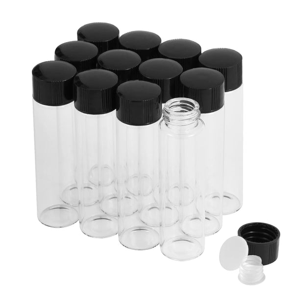 20ml Clear Glass Vials with Screw Caps and Plastic Stoppers, Leak-Proof Small Liquid Sample Vial, 12PCS