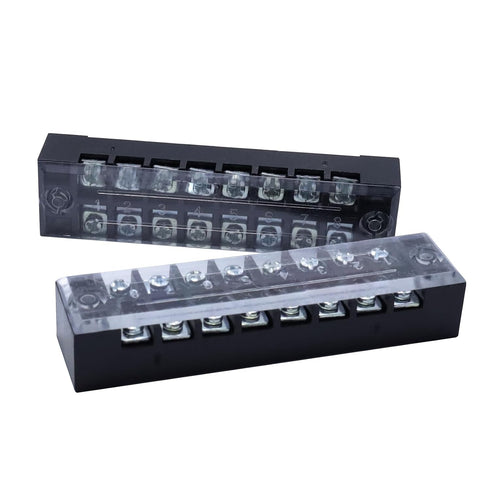 Antrader 10-Pack 8 Positions Dual Rows 600V 15A Wire Barrier Block Screw Terminal Strip with Cover TB-1508