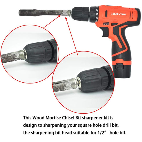 Woodworking Square Hole Drill Bit Sharpener - Mortise Chisel Bit Sharpening Tool, 1/2" Bit