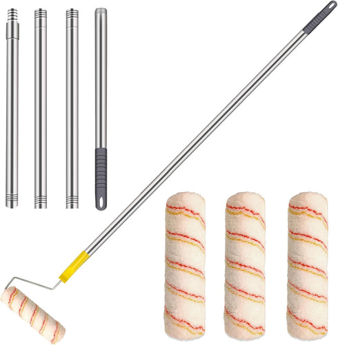 HpCuales Paint Roller Kit,Paint Roller Brush Set with 5.2FT Stainless Steel Pole and
