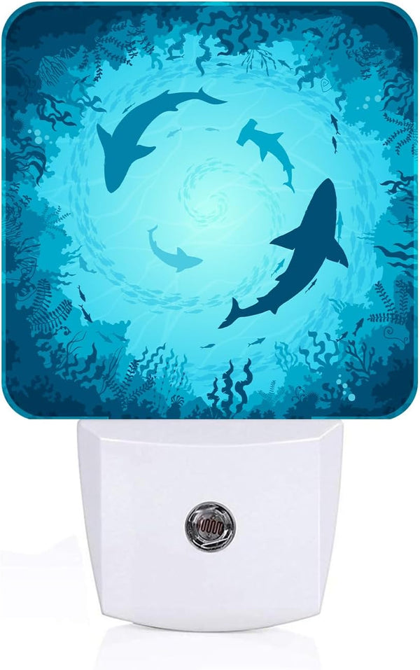 FSHVQKD Floating Sharks Night Light,Plug Into Wall with Dusk to Dawn Light Sensors,