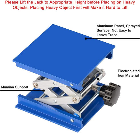 stonylab 4x4 inch Lab Jack, 100x100 mm Anodized Aluminum Top Deck, Scissor Jack with 5 KG Support Weight