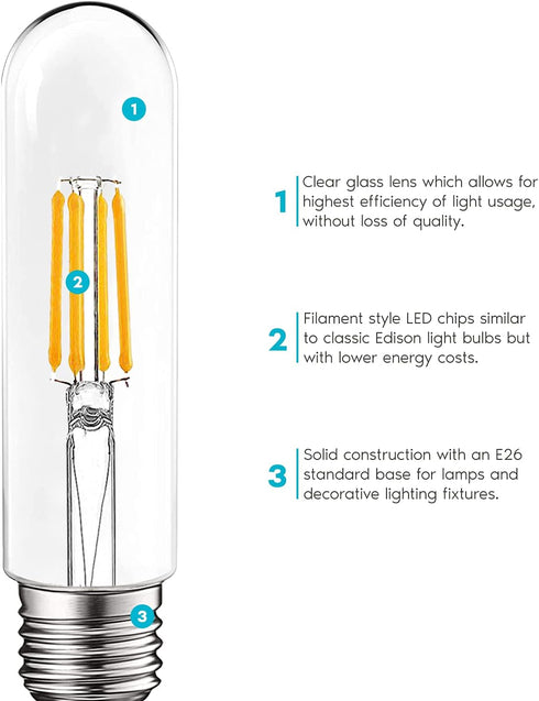 LUXRITE T10 LED Bulb, 5W=60W Equivalent, 2700K Warm White Vintage Edison Filament Bulb, 500 Lumens, E26 Base
