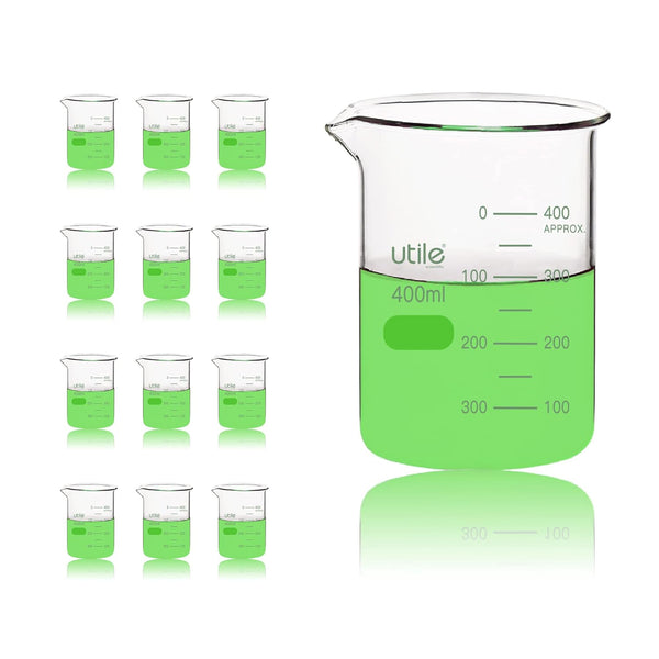 Utile 400ml Beaker Set, 12pcs Thickening Grass Beakers, Borosilicate 3.3 Glass with Printed Graduation