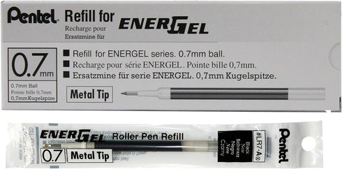Pentel LR7ABX Gel Pen Refills, 0.7mm Fine, Black Ink - 12/BX, f/EnerGel