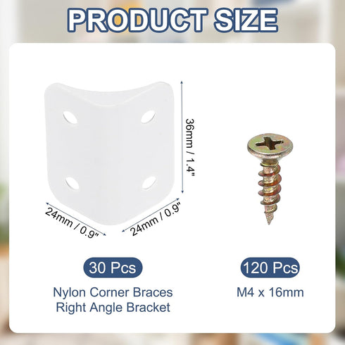 1.4"x0.9"x0.9" 30 PATIKIL Plastic Corner Braces, Pcs L-Shape Shelf Support Corner Brace Nylon Angle Brackets for Drawer