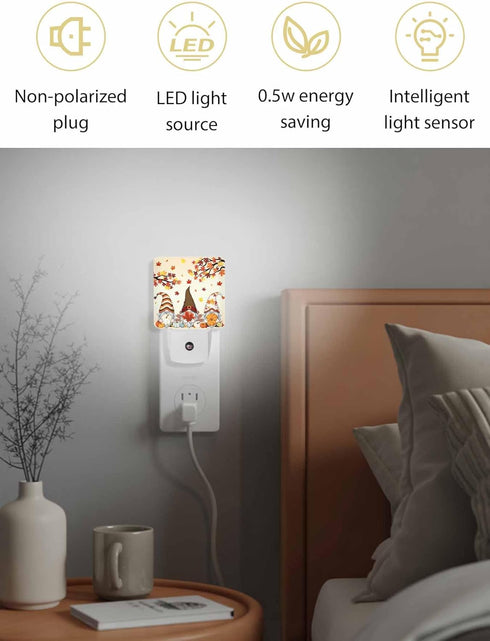 JasmineM Thanksgiving Fall Gnome Plug-in LED Night Lights Autumn Pumpkin Maple Leaves Auto Dusk-to-Dawn Sensor