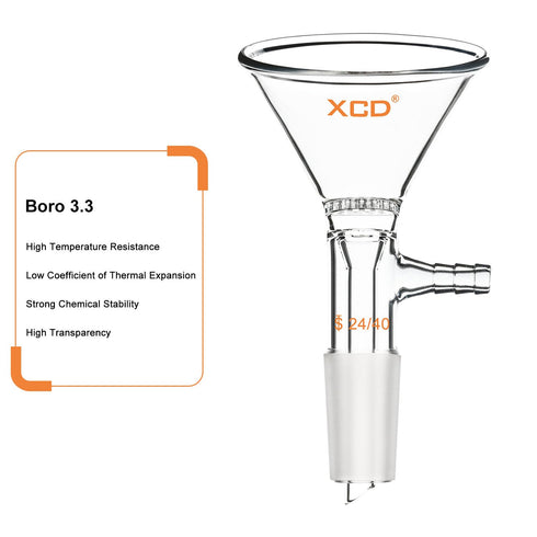 Glass Filter Funnel, Borosilicate Suction Funnel with 90mm Top Outer Dimension and 24/40 Inner Joint