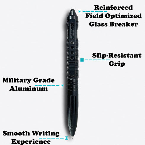 Uzi Tactical Pen with CuffKey in the Cap, Refillable Ultra Durable Aircraft Aluminum Ballpoint Pen, Writing Tactical Pen